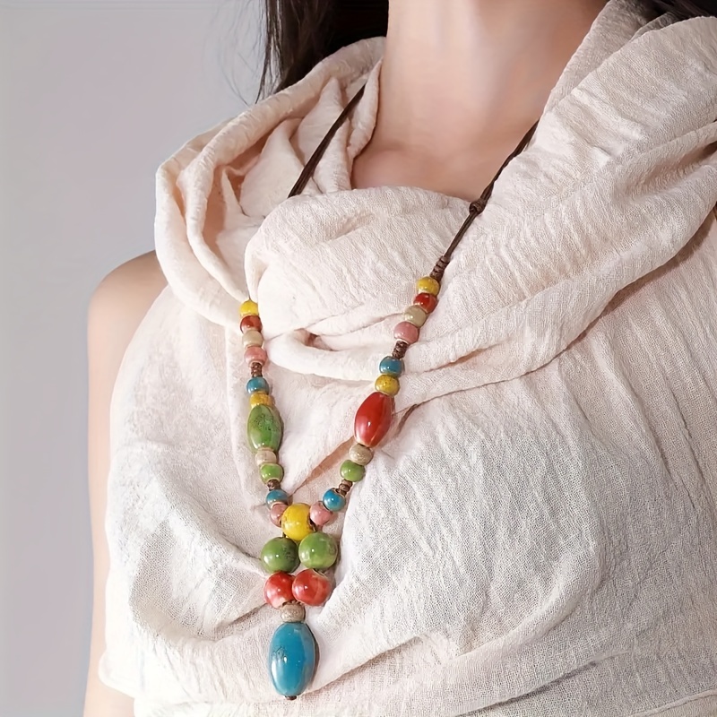 Bohemian Ceramic Beaded Y Necklace and Bracelet Set